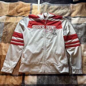 VINTAGE REEBOK NFL SUPERBOWL XLVI (2012) WOMEN’S SIZE SMALL LIGHTWEIGHT JACKET!!
